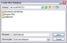 Create new database dialog